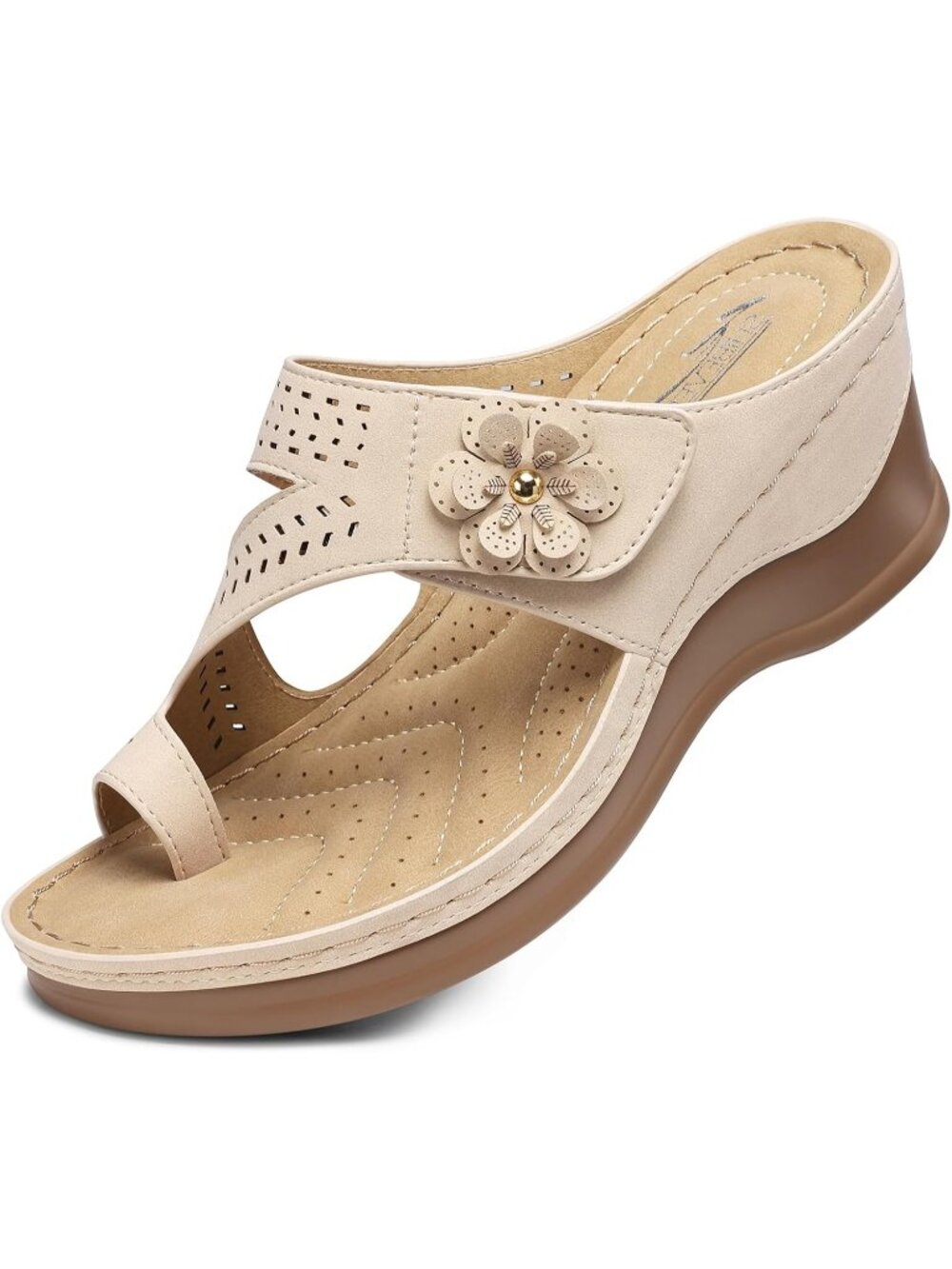 Women's Cream Wedge Sandals Comfortable Dressy Slip-On Summer Shoes Flip Flops
